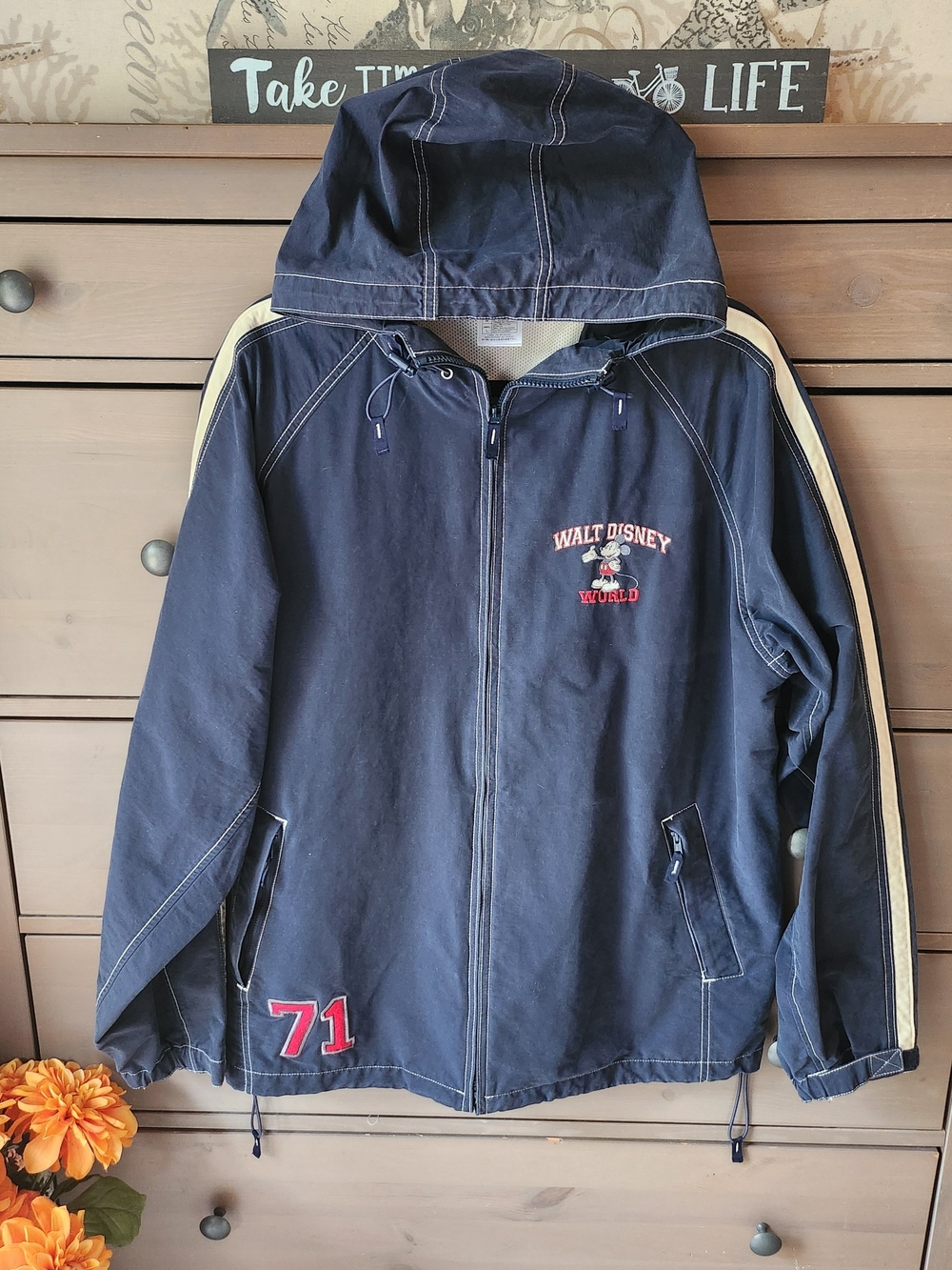 Vintage Disney Navy Windbreaker Hooded Zip Jacket SIZE LARGE